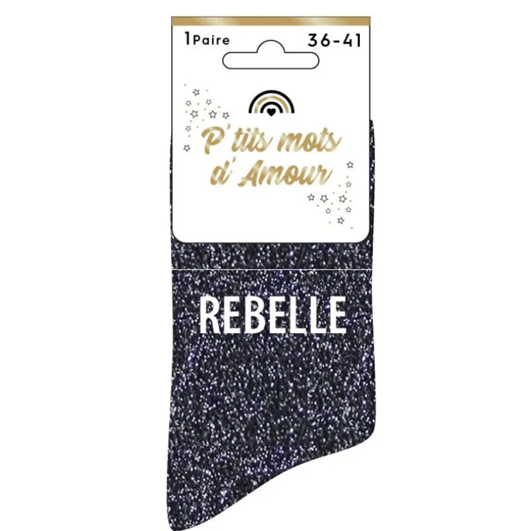 Chaussettes paillettes message