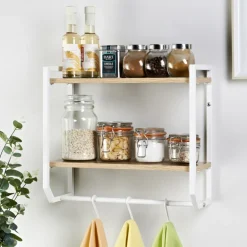 Etagere murale 2 niveaux bois/bl