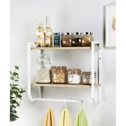 Etagere murale 2 niveaux bois/bl