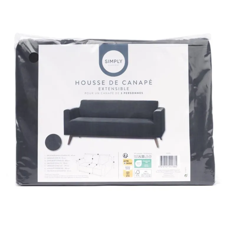 Housse de canape unie 3p noir