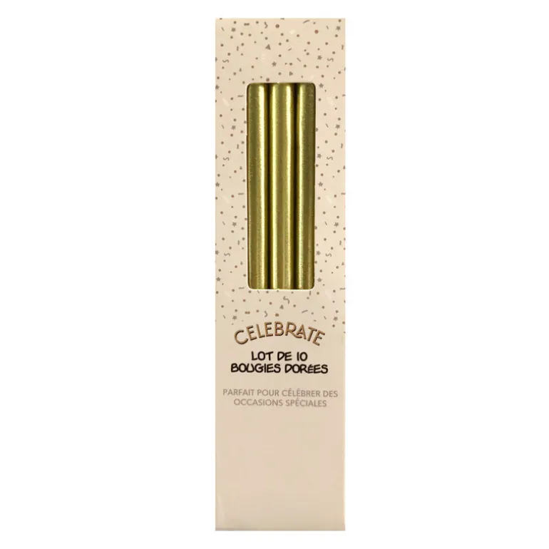 Lot de 10 bougies dorees