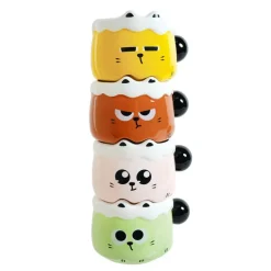 Lot de 4 mugs tete de chat kawai
