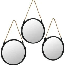 3 miroirs ronds noirs avec corde