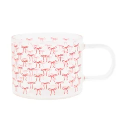 Mug en verre motif noeuds rose