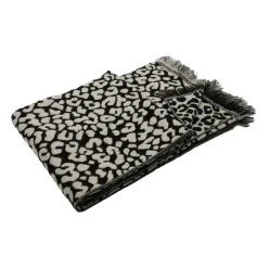 Plaid a franges leopard noir 130